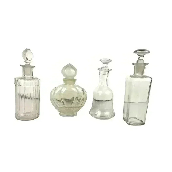 VTG Lot of 4 Clear Glass Apothecary Perfume Bottle Decanter EMPTY Bell Shaped - Picture 1 of 14